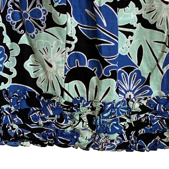 VTG ETCETERA Linen Skirt SIZE 6 Blue and White Ruffled Floral Pockets Front Zip - Picture 5 of 14